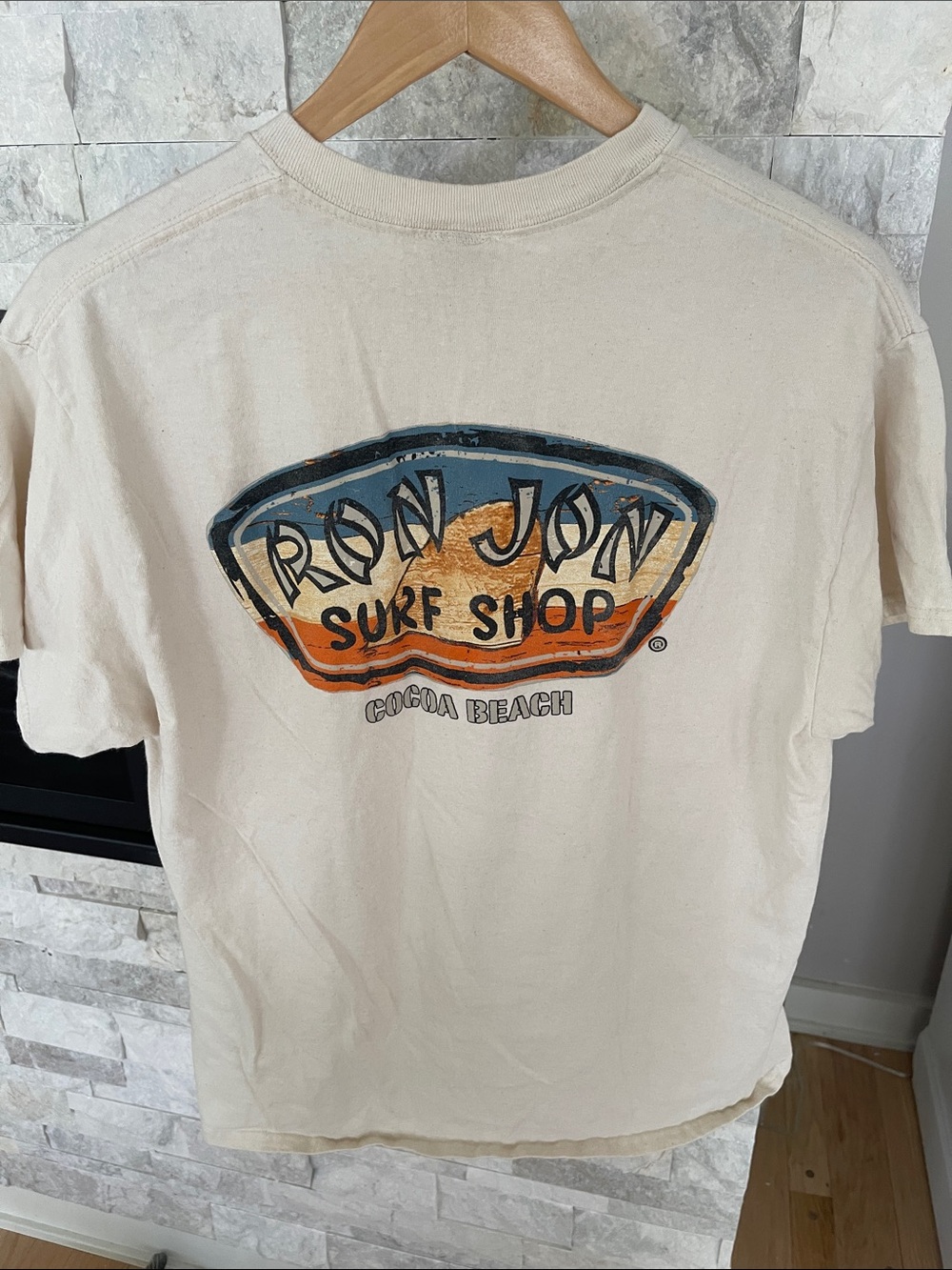 Ron Jon Cream Short-Sleeve Tee with Blue and Orange Surf Logo